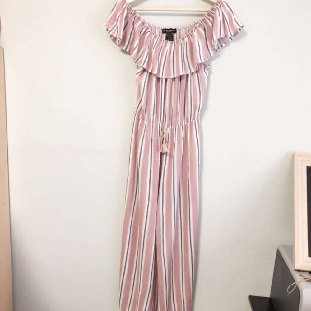 See you Monday Striped off shoulder jumpsuit